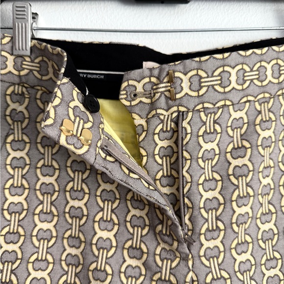 Tory Burch Luxury Gemini Link Jacquard Slim Pants Neutral Gold Office Sz 4 - Picture 6 of 9